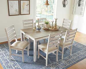 Dinette With 6 Chairs White & Light Brown