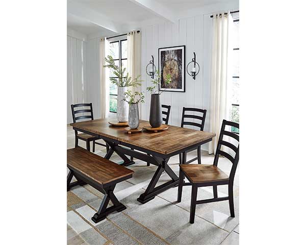 Black & Brown Wood Dining Table With Bench & 4 Chairs second view