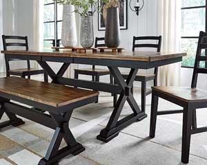 Black & Brown Wood Dining Table With Bench & 4 Chairs