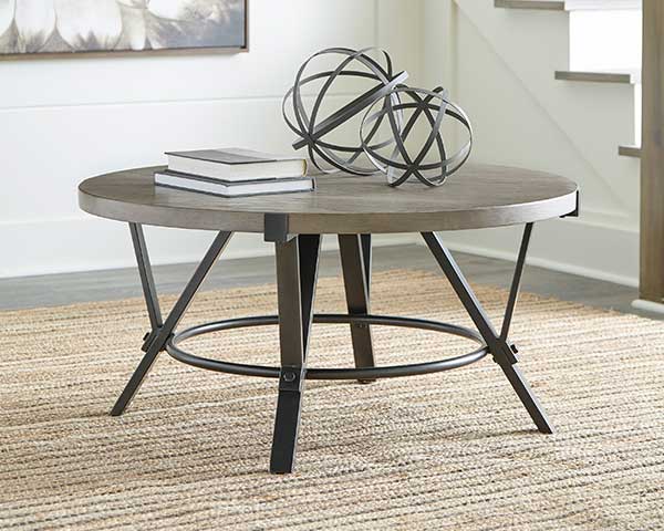 Round Coffee Table & End Table Wooden Brown-Black