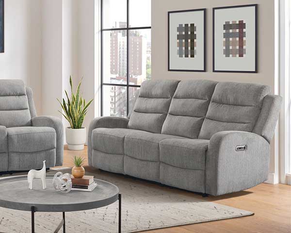 Grey Power Reclining Sofa With Power Headrests