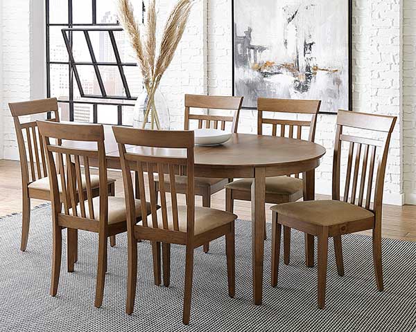 Wood Round Dining Table That Extends With 6 Chairs & Bench Grey