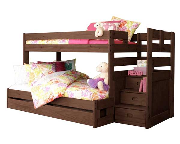 Chestnut Twin Over Full Bunk Bed Stairbed