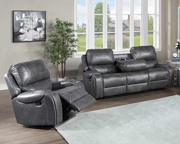 Gray Faux-Leather Sofa Set